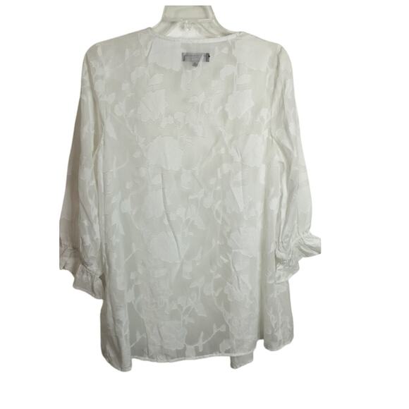 4299) Dorothy Perkins White Open Front Sheer Flowy Chiffon Top 3/4 Sleeves Small - Picture 4 of 7